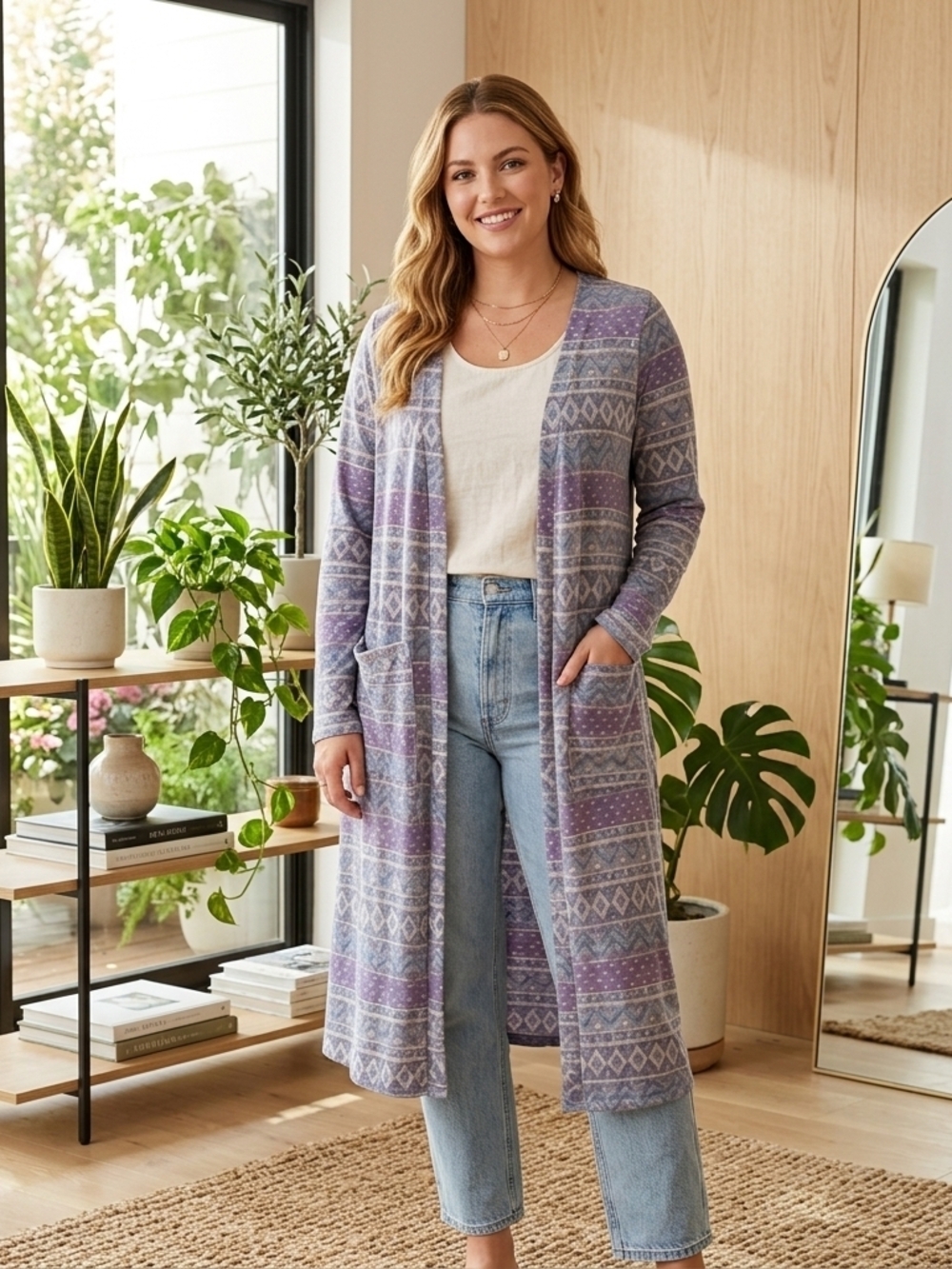 LuLaRoe Purple and Gray Patterned Long Cardigan